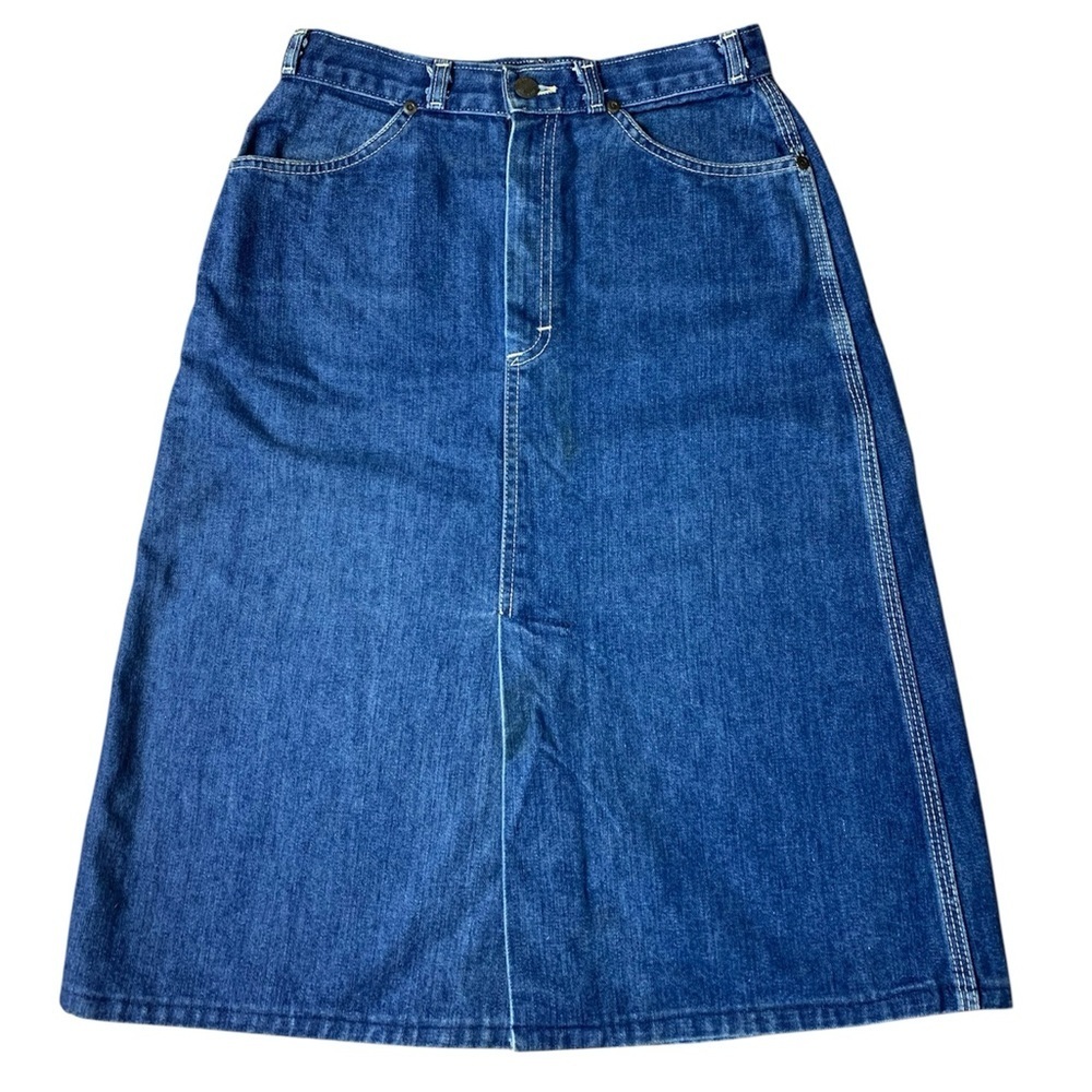 Vtg 70s Plumtree by GWG Denim A-Line Midi Skirt | Made in Canada | Size 11/12